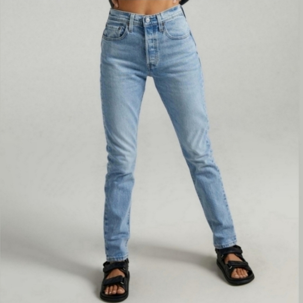 Levi's 501 Blue Light Wash High Rise Button Fly Distressed Skinny Jeans